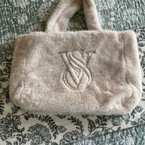 Victoria's Secret Plush Faux Fur Tote in Light Beige